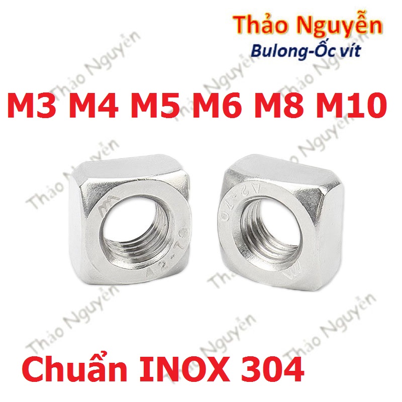 Đai ốc vuông, tán ecu vuông inox 304 size m3 m4 m5 m6 m8 m10