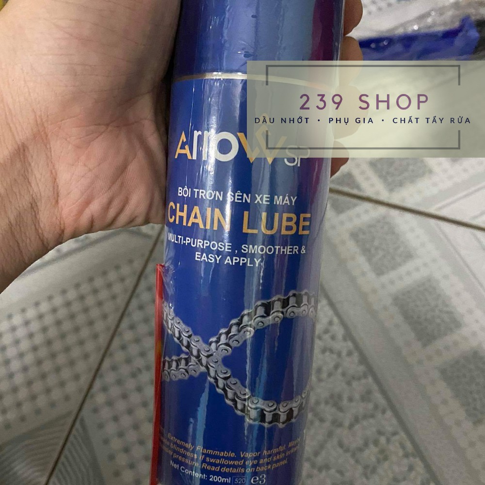 Chai xịt bôi trơn bảo dưỡng sên / xích xe mô tô Arrow SP chain lube 200ml