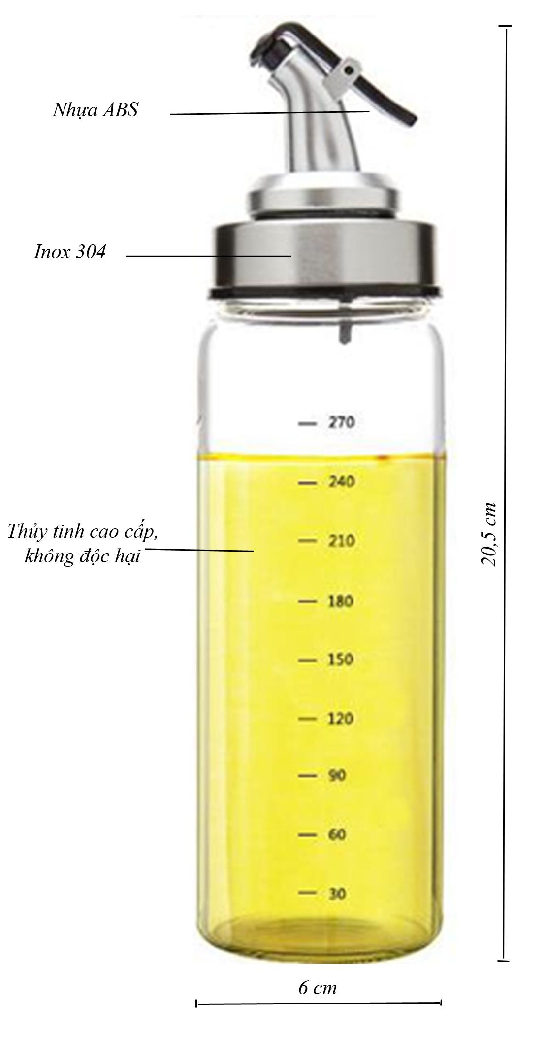 01 Chai dầu, Lọ, Bình đựng dầu ăn thủy tinh 300ml hình Bình Sữa Oil Can đựng dầu ăn, giấm, nước tương, nước mắm, gia vị, miệng vòi nhỏ giọt