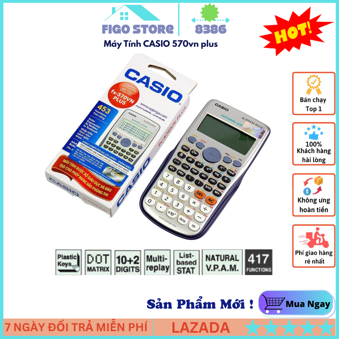 { New 2025 } Máy tính Casio. Máy Tính CASIO 570vn plus Hàng Mới Fullbox, Máy Tính Cầm Tay Học Sinh Casio FX 570VN PLUS Chính hãng chuyên dụng cho học sinh cấp 3 với 453 chức năng ,Bảo Hành 5 Năm