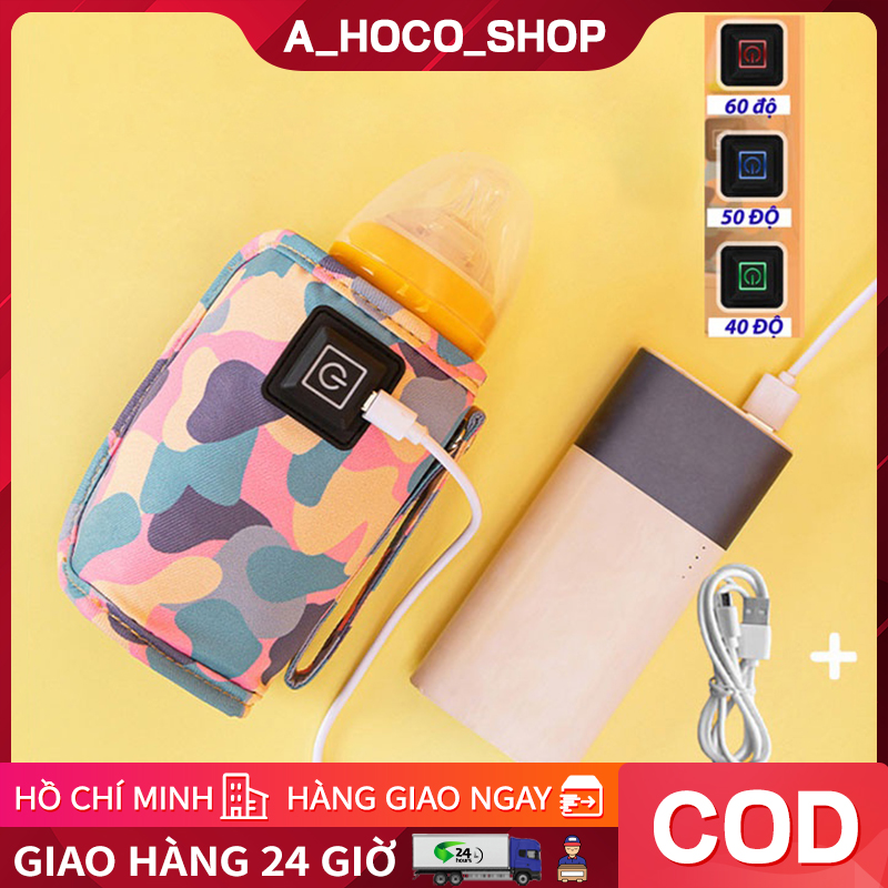 Túi Hâm Ủ Bình Sữa Di Động Cho Bé Giữ Nhiệt Thông Minh Đa Năng Từ 40-60 Độ Có Dây Sạc Đi Kèm
