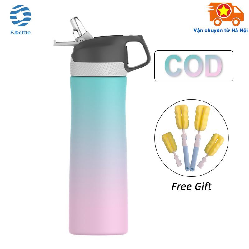 Fjbottle Bình Giữ Nhiệt 550ML Màu xanh lá cây và màu hồng cốc giữ nhiệt Cách nhiệt đôi Bình chân không bằng thép không gỉ 18/10 Giữ bình nước lạnh Bình nước có ống hút Vận chuyển từ Hà Nội