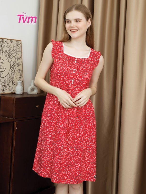 Đầm nữ sát nách DA623 Tvm Luxury Homewear, chất liệu tole