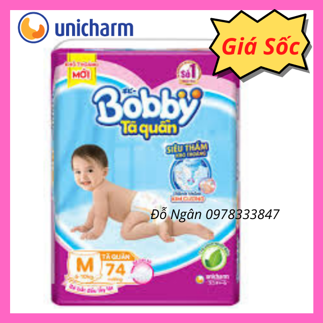 [HCM][SALE KHỦNG]Bỉm/Tã Quần Bobby Siêu Thấm M74 Vừa Vặn Thấm Hút Tối Đa Cho Bé Từ 6kg Đến 10kg