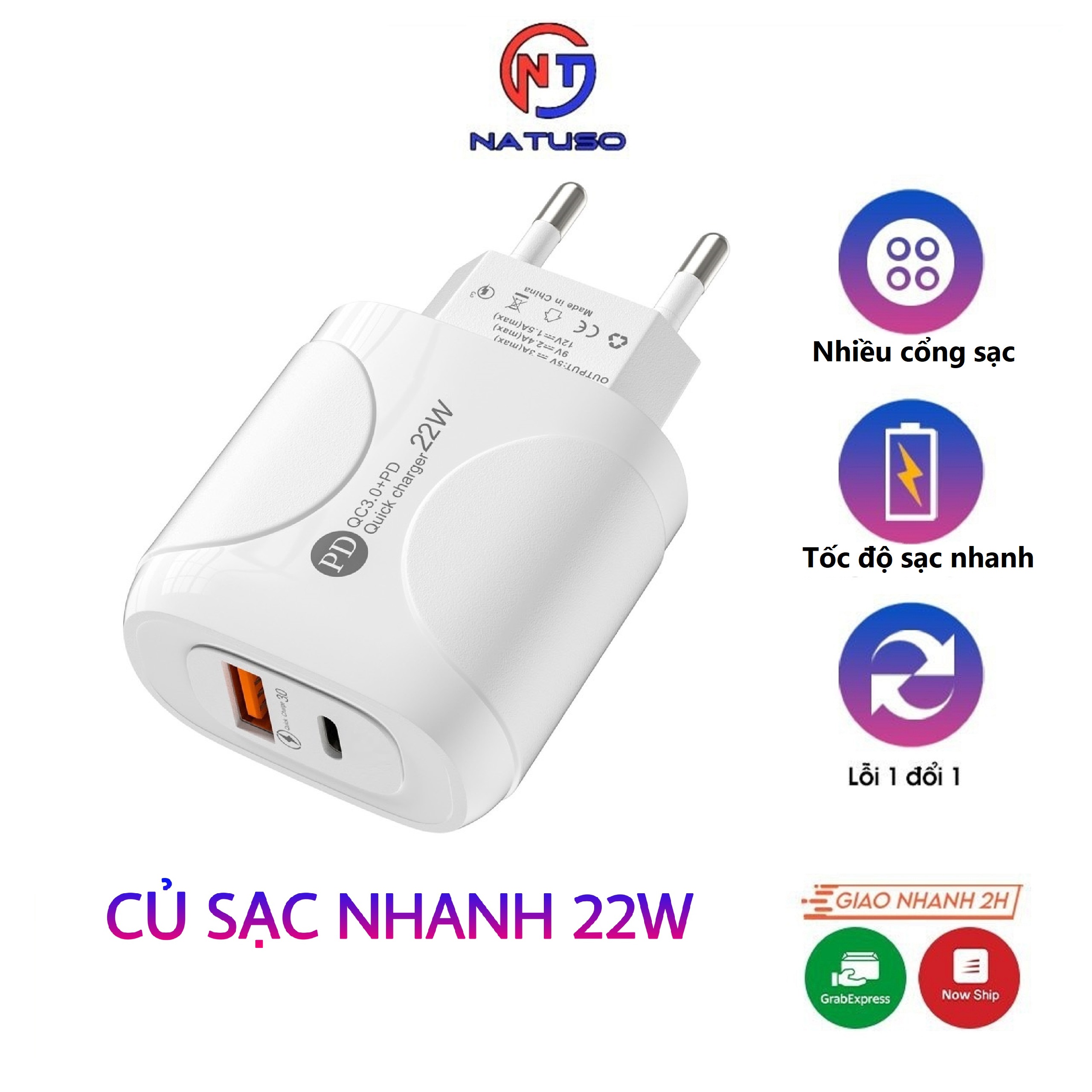 Củ sạc nhanh pd 22w apd-ac20 2 cổng qc3.0 type-c và usb