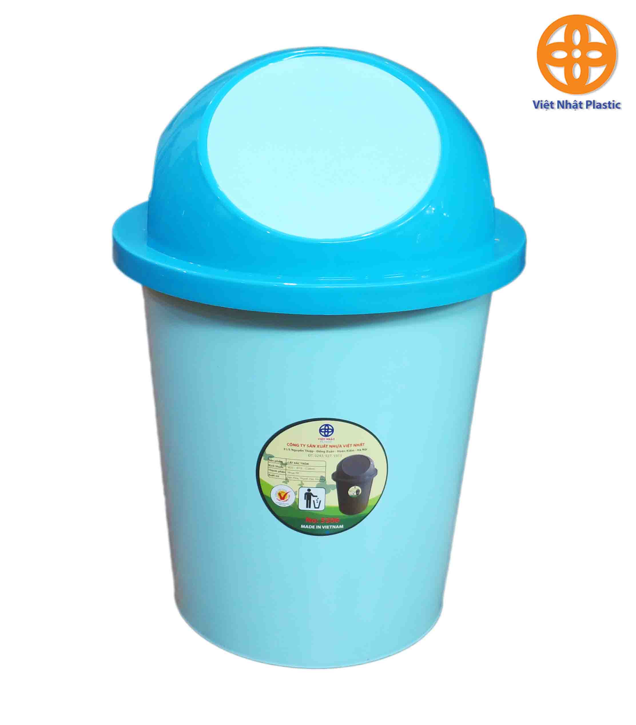 Thùng rác tròn mini Cơ chế lò so tự đóng nắp lật sau khi sử dụng.