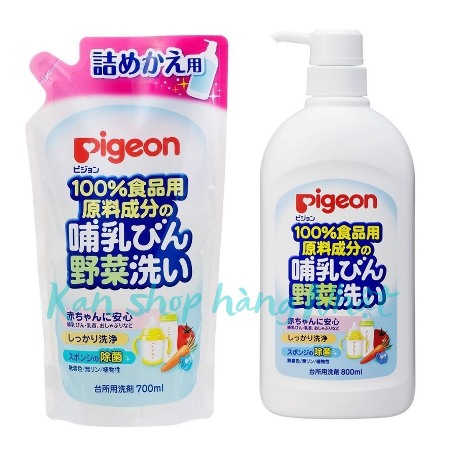 Nước rửa bình sữa pigeon cho bé nhật bản 800ml, kan shop hàng nhật, 4902508121118, nước rửa bình sữa pigeon túi 700ml