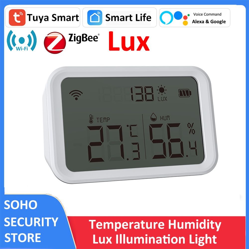 Tuya Wifi ZigBee LCD nhiệt độ độ ẩm cảm biến Lux phát hiện ánh sáng trong nhà ẩm kế Nhiệt kế zigbee3.0 Hub yêu cầu