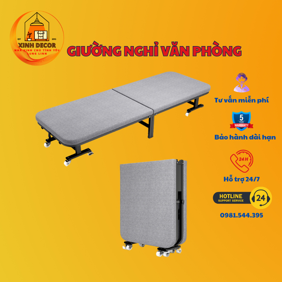 Giường xếp văn phòng ngủ trưa gấp gọn - Giường ngủ xếp gọn khung thép đệm dày êm ái - Kích thước 183x60x34 cm