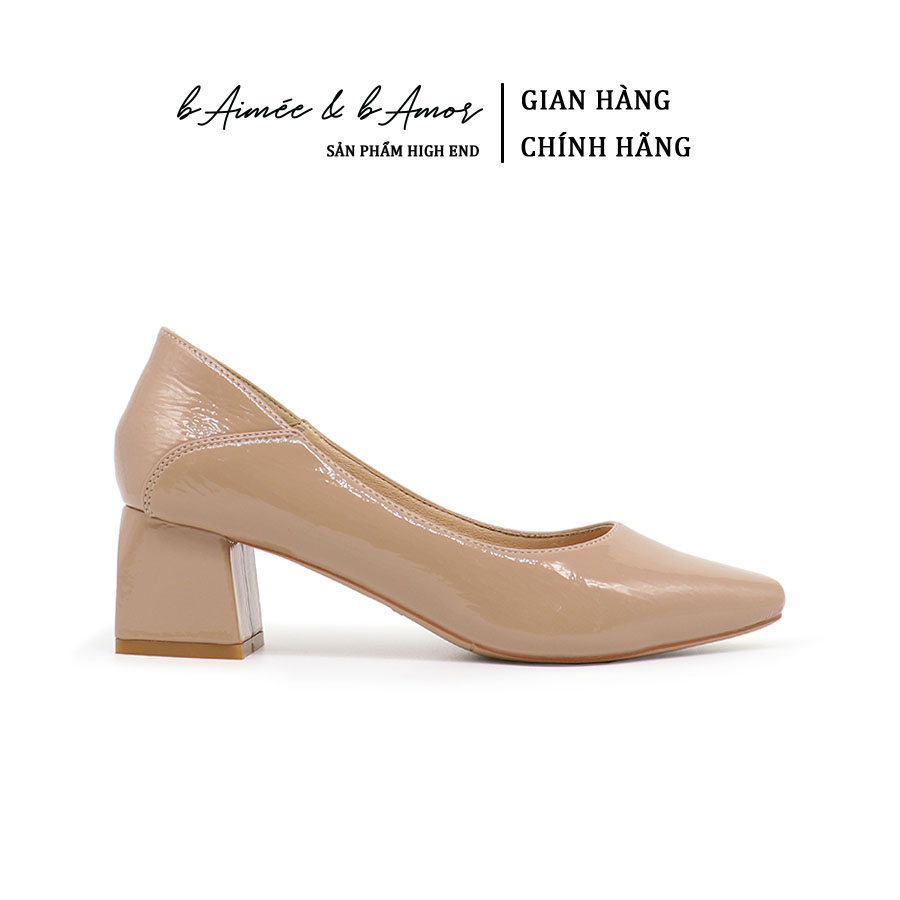 Giày Cao Gót Nữ bAimée & bAmor Basic Da Bóng Đế Vuông Công Sở Cao 5cm Thời Trang Hàn Quốc Đẹp Chính Hãng Cao Cấp MS0002