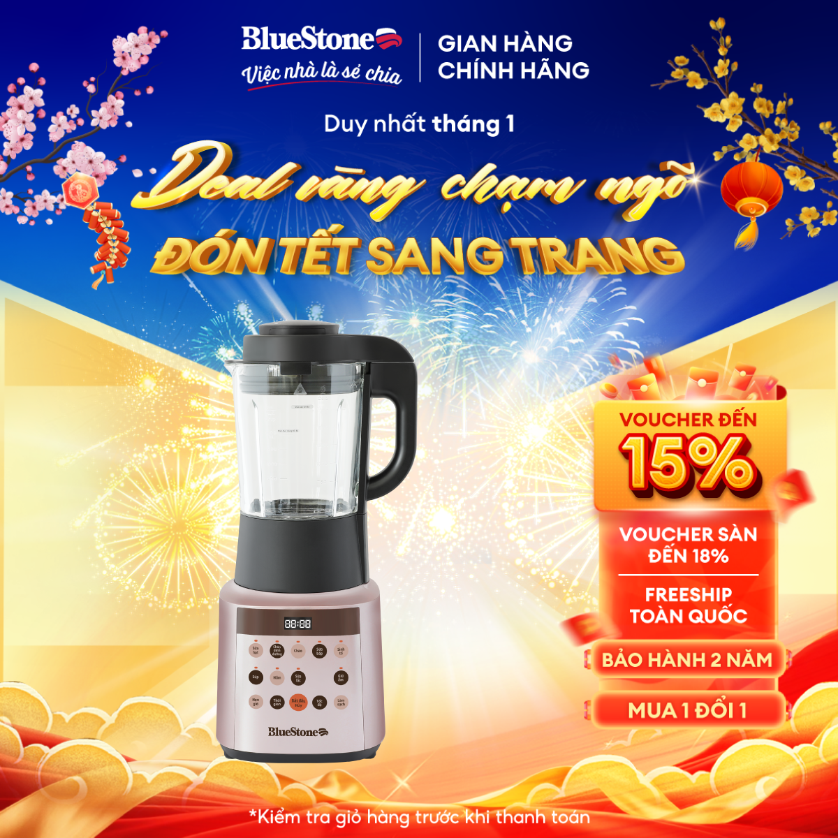 SẢN PHẨM MỚI - Máy Làm Sữa Hạt Đa Năng BlueStone BLB-6029 -1,75 Lít - (900W) - 8 Chương trình - Lưỡi 6 cánh - Bảo hành 24 tháng - Hàng chính hãng