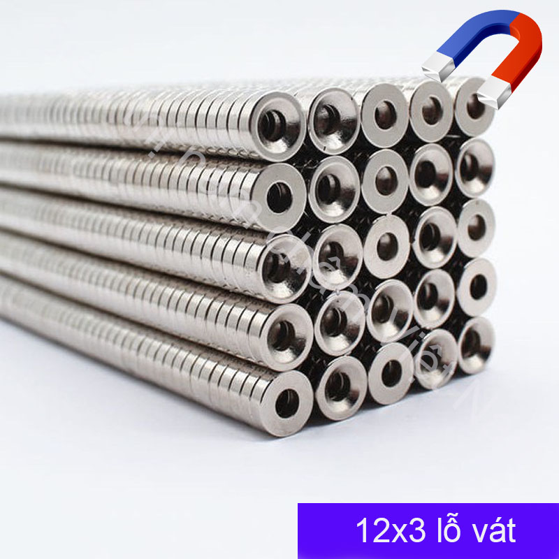 Nam châm viên 12x3mm lỗ vát sét 10v nam châm trắng đất hiếm