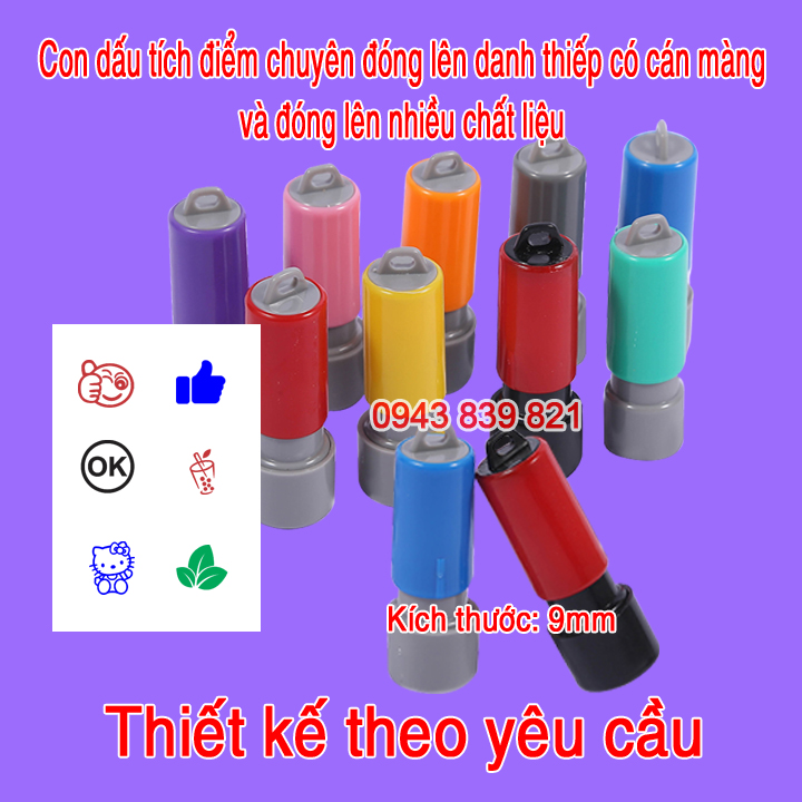 Con dấu tích điểm mini 9mm chuyên đóng lên thẻ tích điểm có cán màng mờ