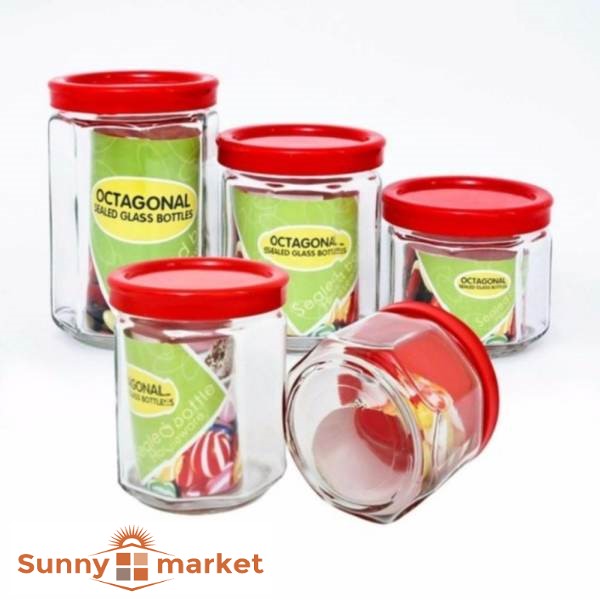 Bộ 5 hũ lọ thủy tinh đựng gia vị cao cấp, hũ lọ đựng gia vị, thực phẩm khô