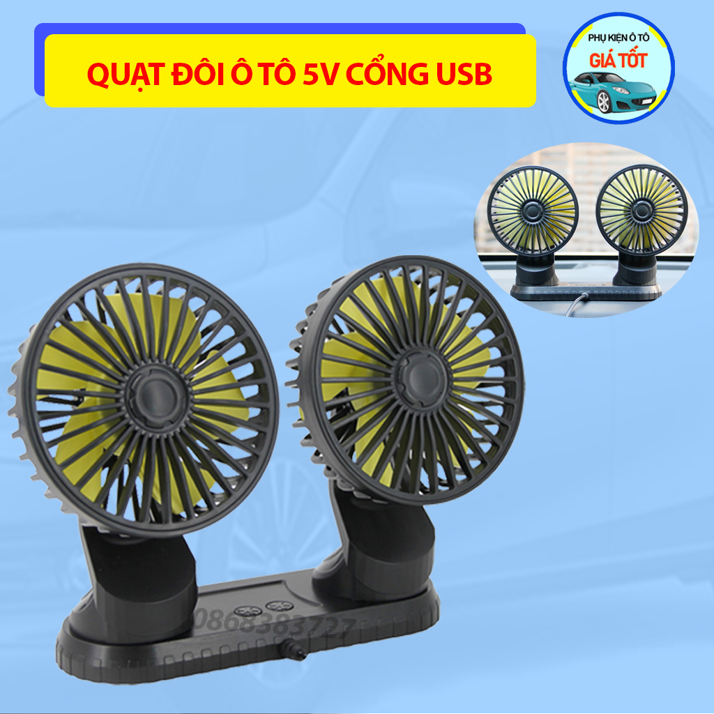 Quạt đôi 5V xoay 360 độ trên ô tô Quạt mini đôi để trên xe ô tô tiện lợi, Quạt điều hòa làm mát không khí, Quạt thông gió, Quạt Đôi Mini 5