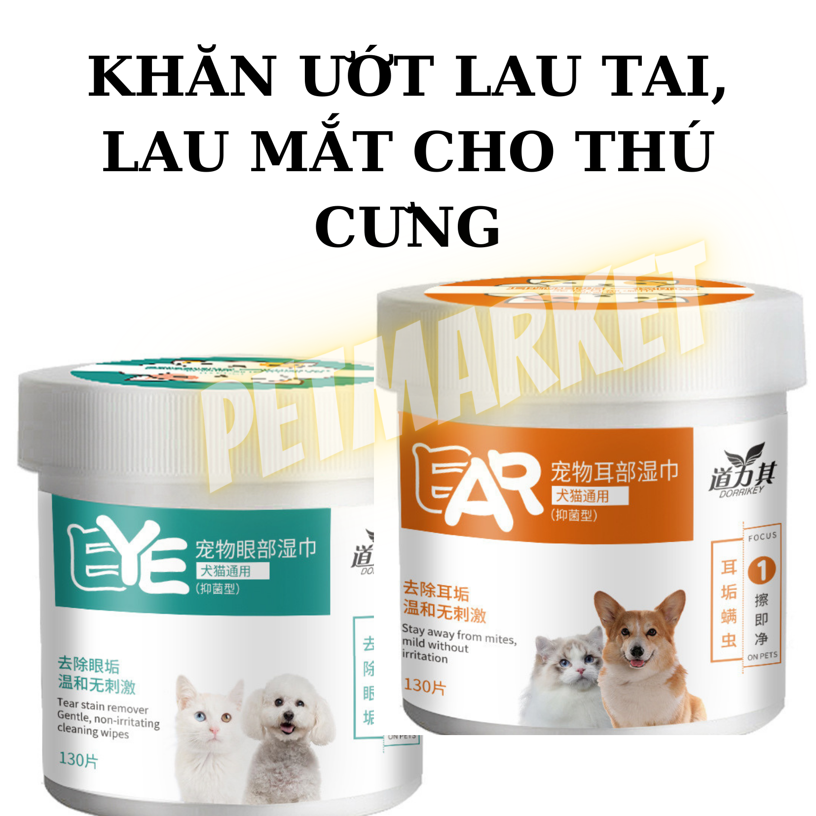 Khăn ướt lau tai, lau mắt cho chó mèo hộp 130miếng