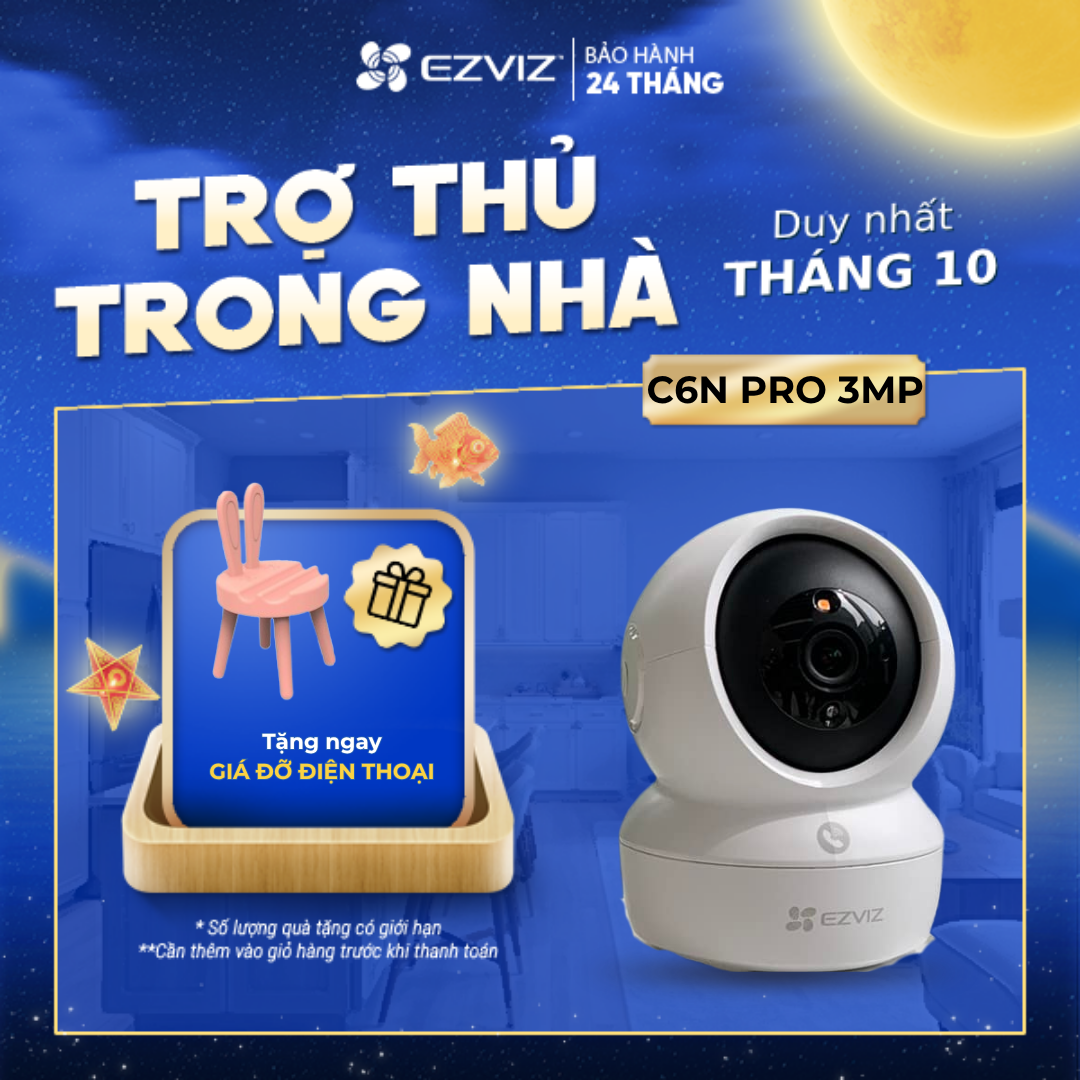 Camera WI-FI EZVIZ C6N Pro 3MP Trong nhà, Quay Quét 360 Độ, Đàm Thoại 2 Chiều - Bản nâng cấp C6N