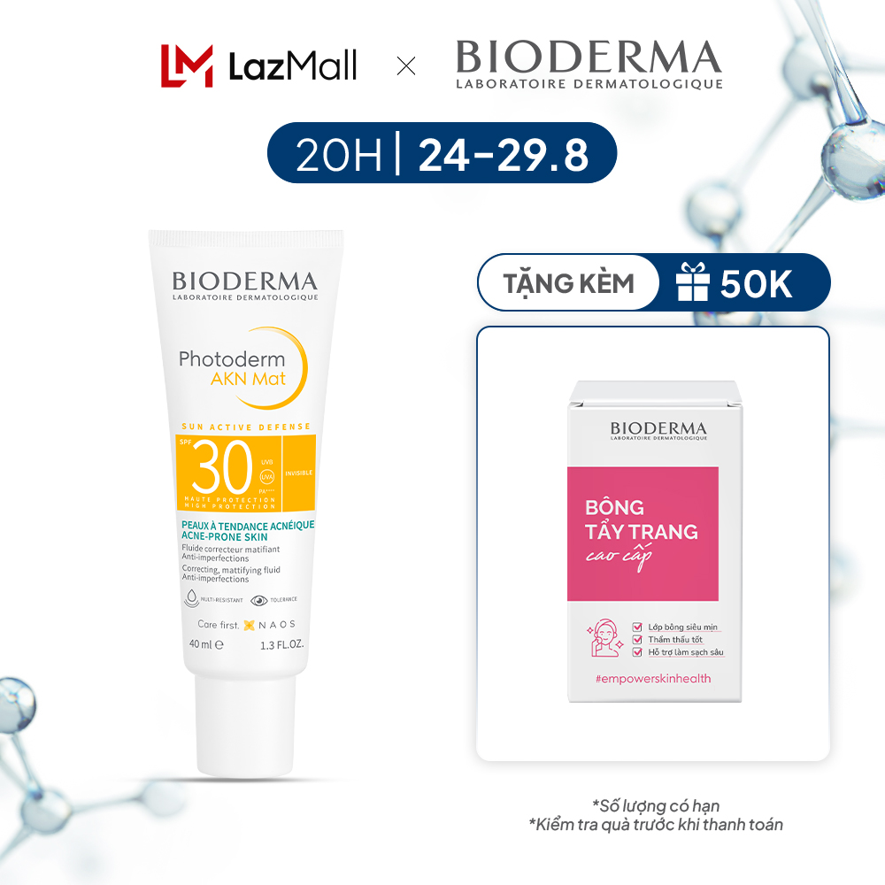 Kem chống nắng dành cho da hỗn hợp, da dầu và da mụn Bioderma Photoderm AKN Mat SPF30 - 40ml