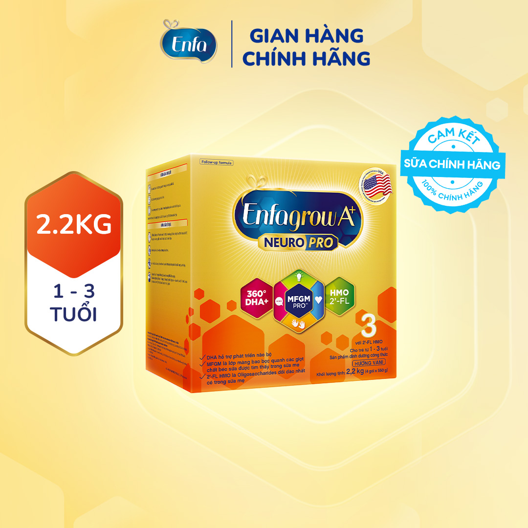 Sữa bột Enfagrow A+ Neuropro 3 Vị thanh mát 2FL HMO với dưỡng chất DHA  MFGM cho trẻ từ 1- 3 tuổi-2.2kg
