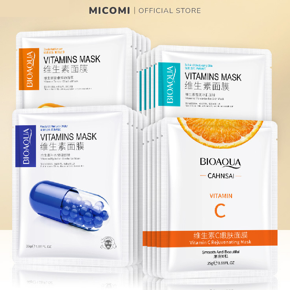 COMBO 10 Mặt Nạ Giấy Dưỡng Da Vitamin A B C E Trắng Da Giảm Mụn Cấp Ẩm Mềm Mịn Da Mask Đắp Mặt Trái Cây Serum Nội Địa Trung MICOMI Cosmetics B2 B3 B5 B6