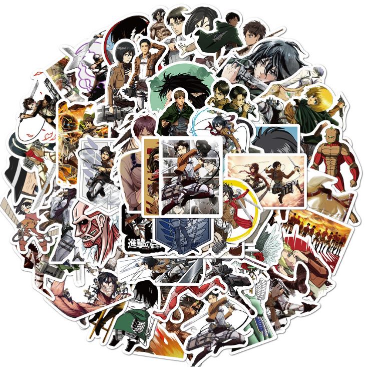 Bộ Sticker ANIME ĐẠI CHIẾN NGƯỜI KHỔNG LỒ decal hình dán chống nước trang trí xe, laptop, nón bảo hiểm, vali #145