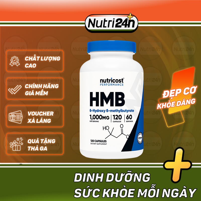 Nutricost HMB 500mg - Viên Uống Hỗ Trợ Chuyển Hóa Protein, Tăng Cơ