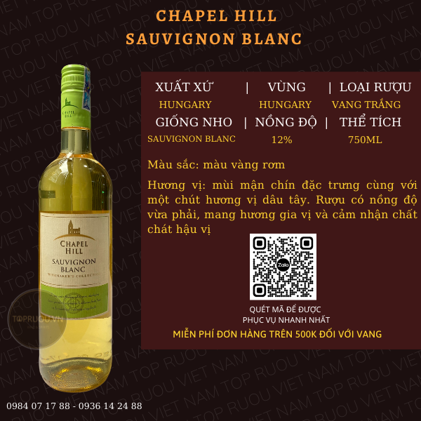 Vang trắng chapel hill sauvigno.n blanc 750ml - hungary - 12%