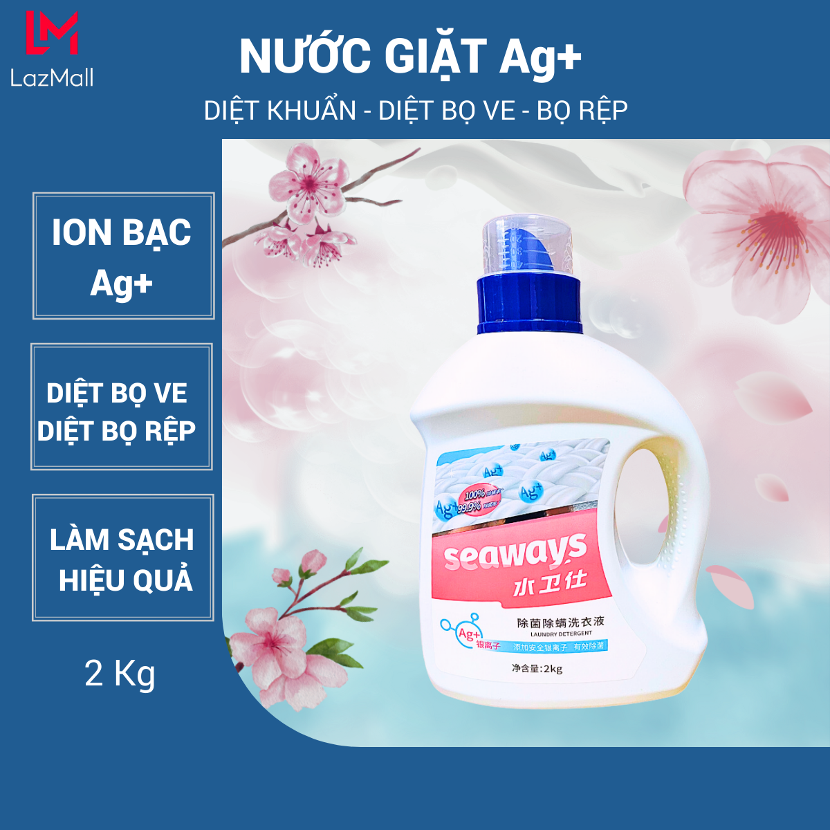Nước giặt ion bạc diệt khuẩn - khử trùng seaways - 2 kg