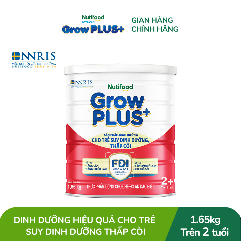 Sữa bột Nutifood GrowPLUS+ Suy Dinh Dưỡng (Đỏ) 2+ - Hỗ trợ tăng cân, tăng chiều cao (Lon 1,65 Kg)