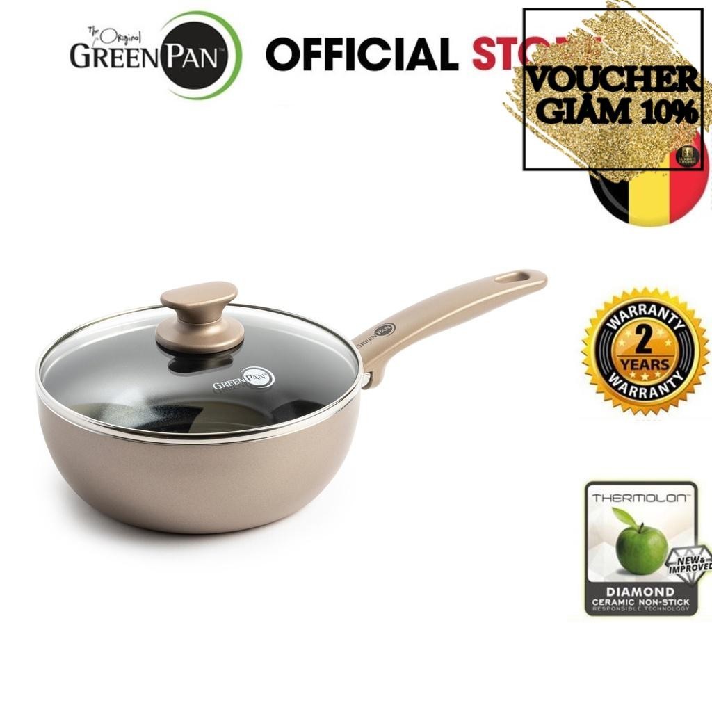 Chảo sâu cao cấp phủ tinh thể kim cương greenpan cam. bronze 20 -24 -28- 32 cm