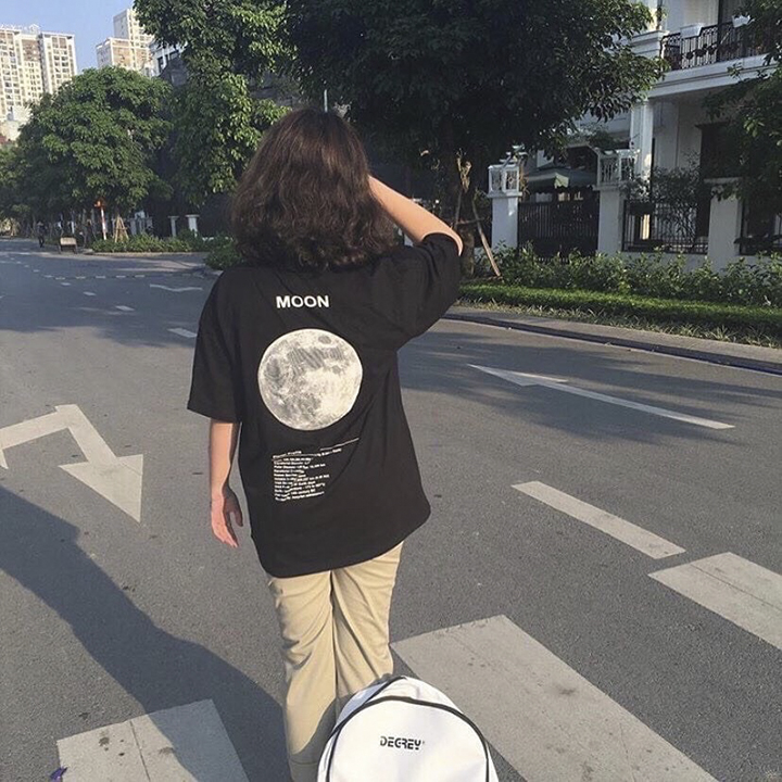 Áo thun moon - áo thun tay lỡ form rộng unisex 38-65kg nam nữ