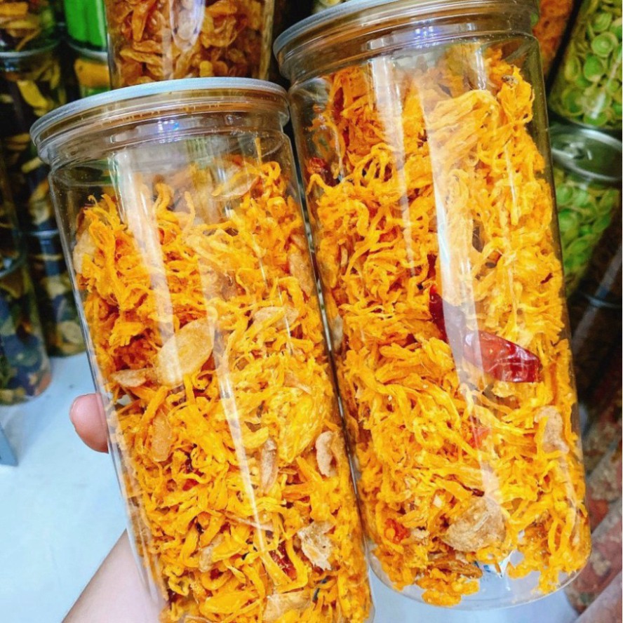 KHÔ GÀ BƠ TỎI -Khô Gà Bơ Tỏi Hũ đồ ăn vặt Ăn Vặt An Nhiên đóng hũ Pet 300gr