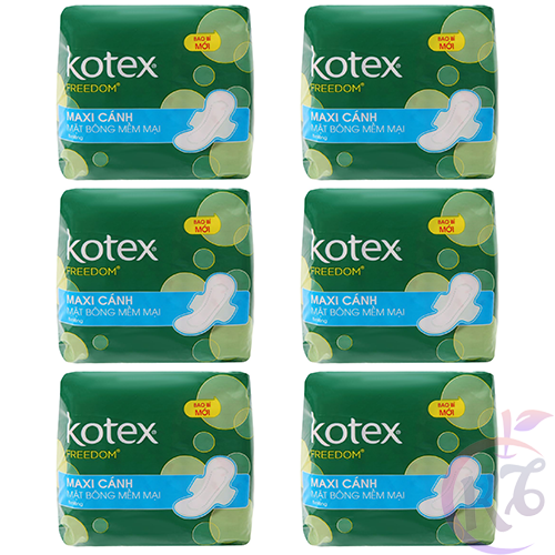  Combo 6 gói Kotex Freedom Maxi dày cánh - 8 miếng - Băng vệ sinh có cánh mặt bông mềm mại 