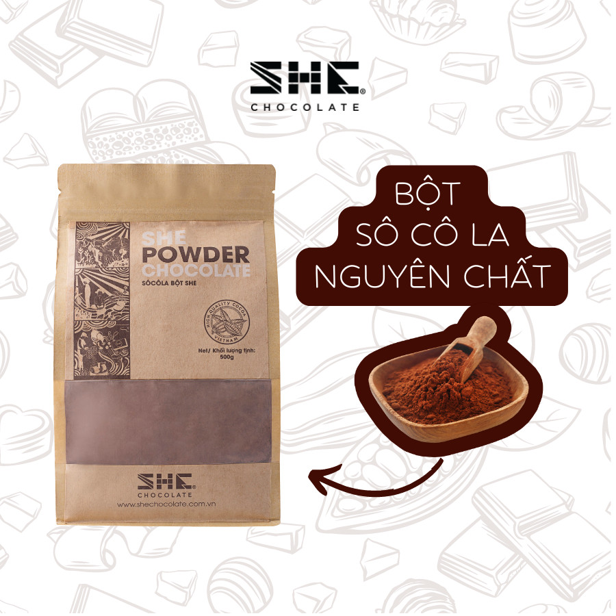 Socola bột SHE Nguyên bản - Túi 500g - SHE Chocolate - Pha chế đa dạng