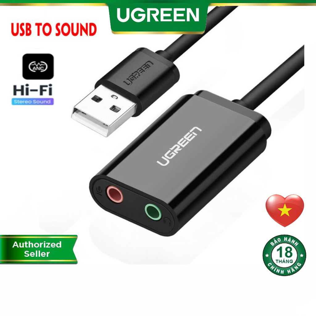 Cáp chuyển usb ra mic + audio chính hãng ugreen us205 cao cấp
