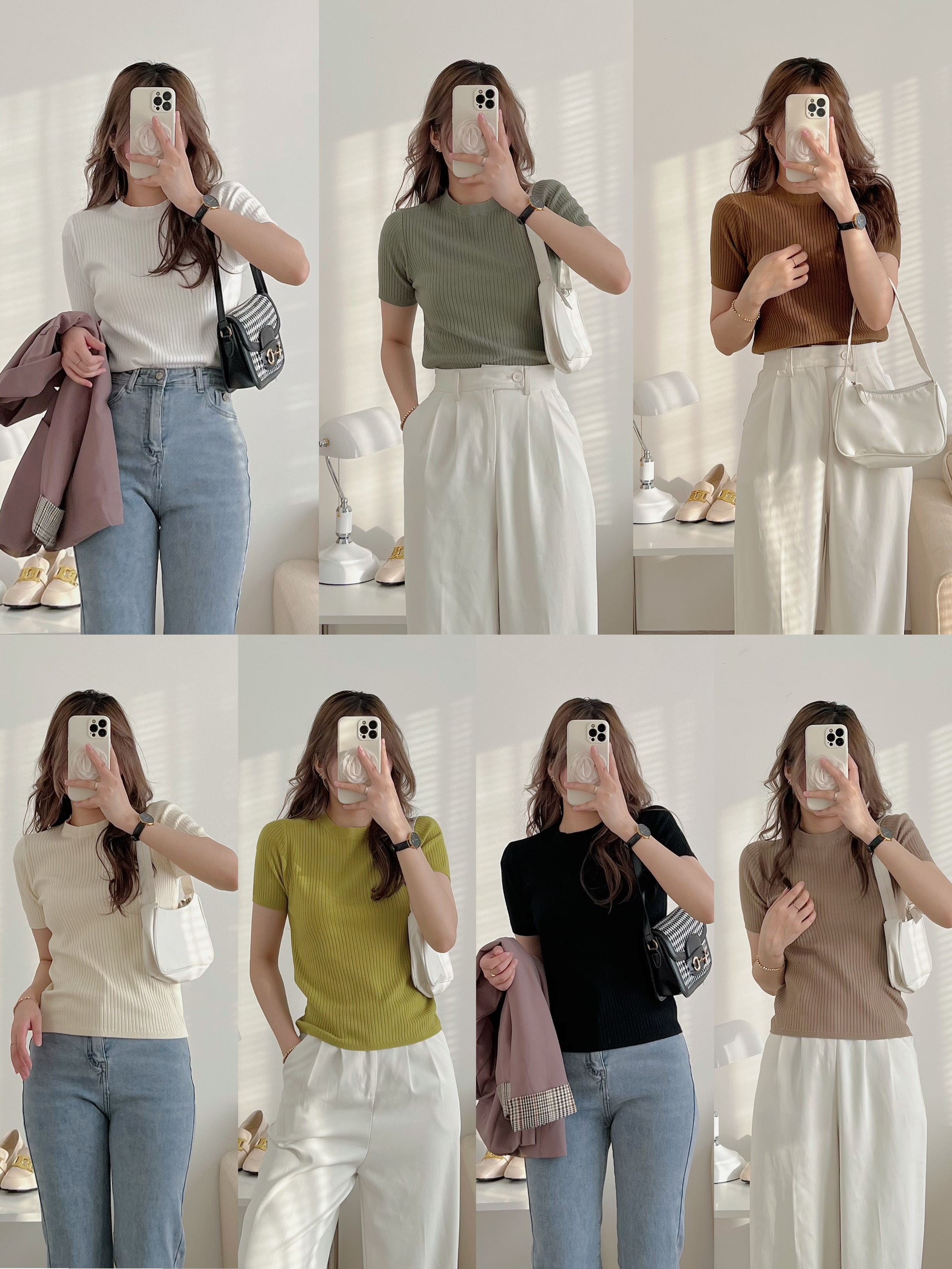 Áo len cộc tay chất tăm dáng ôm. áo len dáng ôm cộc tay cổ tròn nhiều màu - AL003