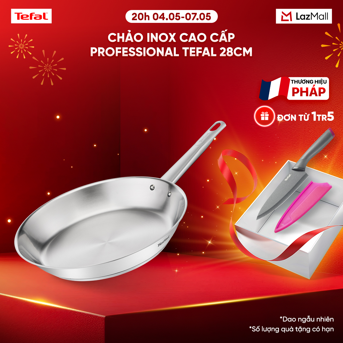 Chảo Inox 18/10 cao cấp Professional Tefal B9210655 28cm