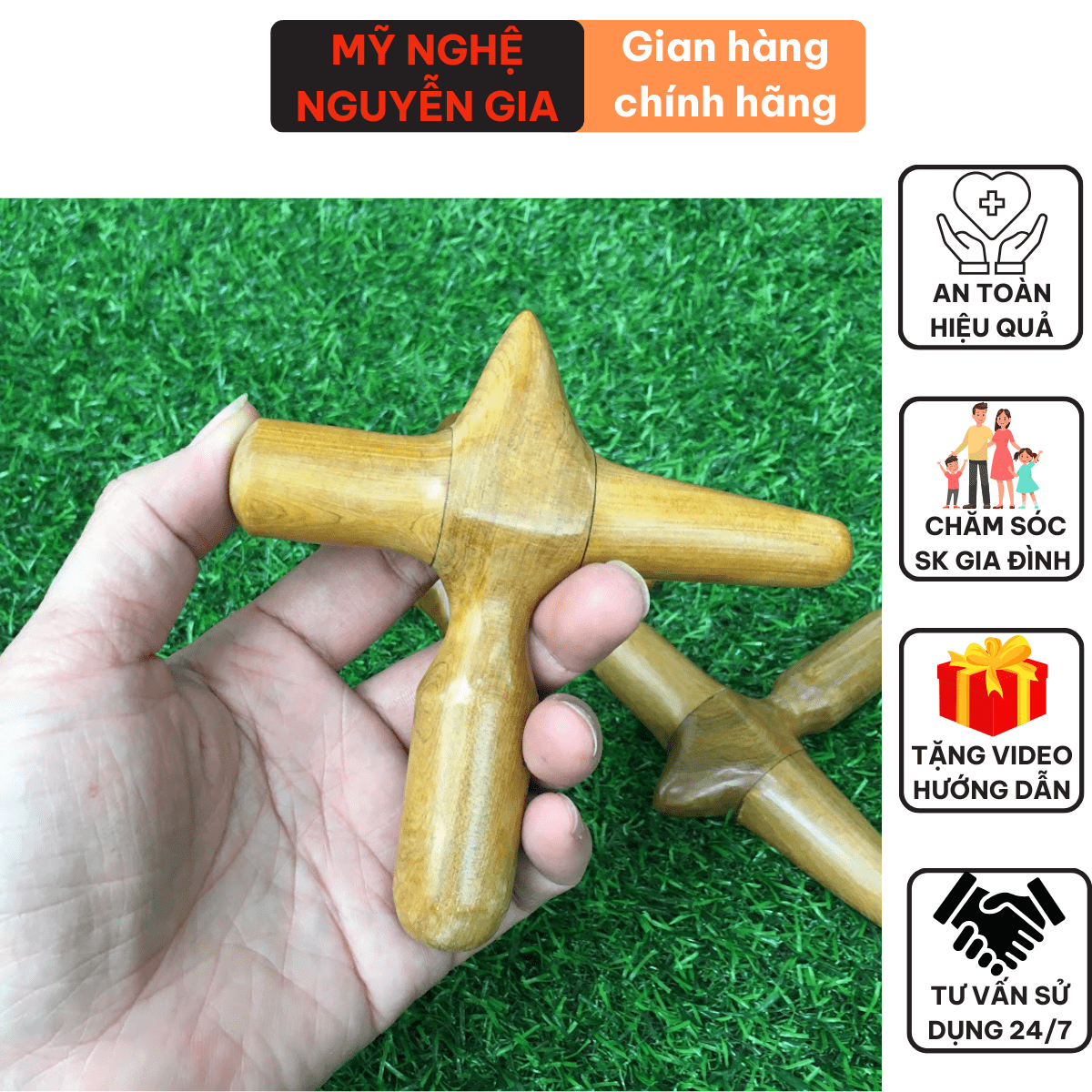 Dụng cụ massage day ấn huyệt gỗ Bách Xanh hình búa
