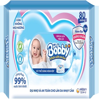 Khăn giấy ướt khăn ướt Bobby không mùi có Nano bạc kháng khuẩn