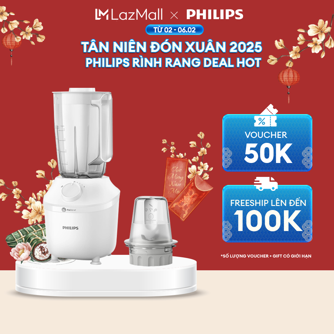 Máy Xay Sinh Tố Philips HR2041/10 450W Lưỡi Dao Xay Sắc Bén Có Thể Nghiền Đá-Xay Nhuyễn Mịn, Không Vón Cục Trong 45 Giây*-Hàng Phân Phối Chính Hãng