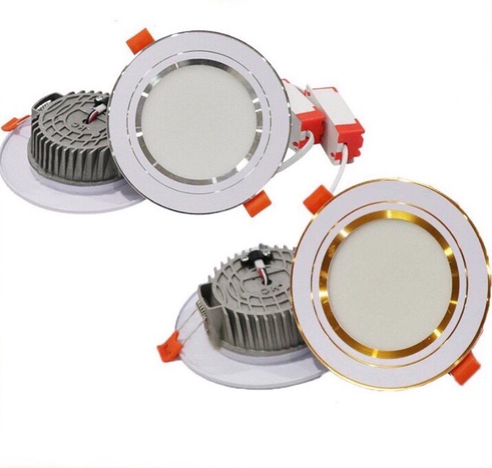 Đèn downlight led - đèn âm trần viền vàng , viền bạc , viền trắng- đèn mắt trâu 7w 3 màu phi 90
