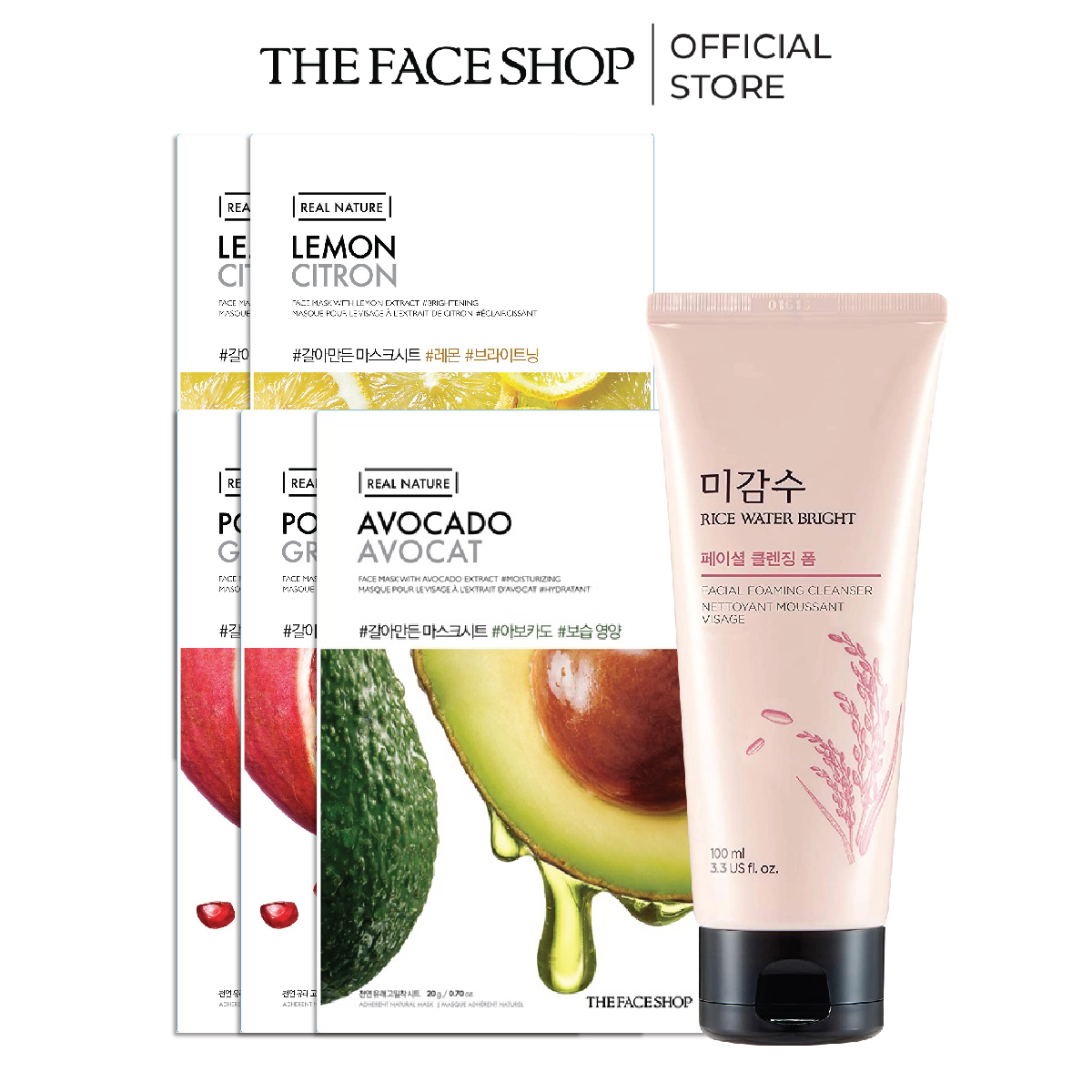 Combo sữa rửa mặt làm sáng da thefaceshop 100ml+5 mặt nạ sáng da thefaceshop 20g
