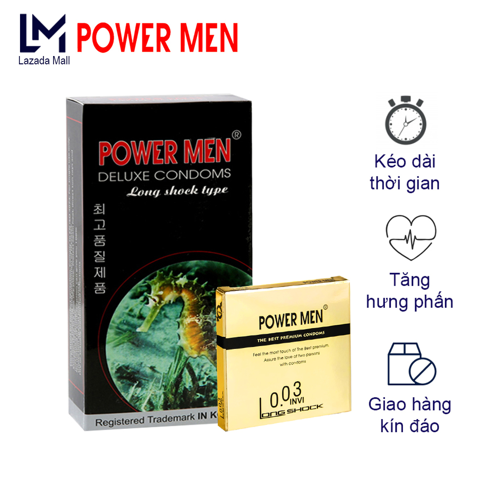 Combo 12 bao cao su gân gai Powermen Cá ngựa Kéo dài thời gian quan hệ , Tăng hưng phấn cho nữ