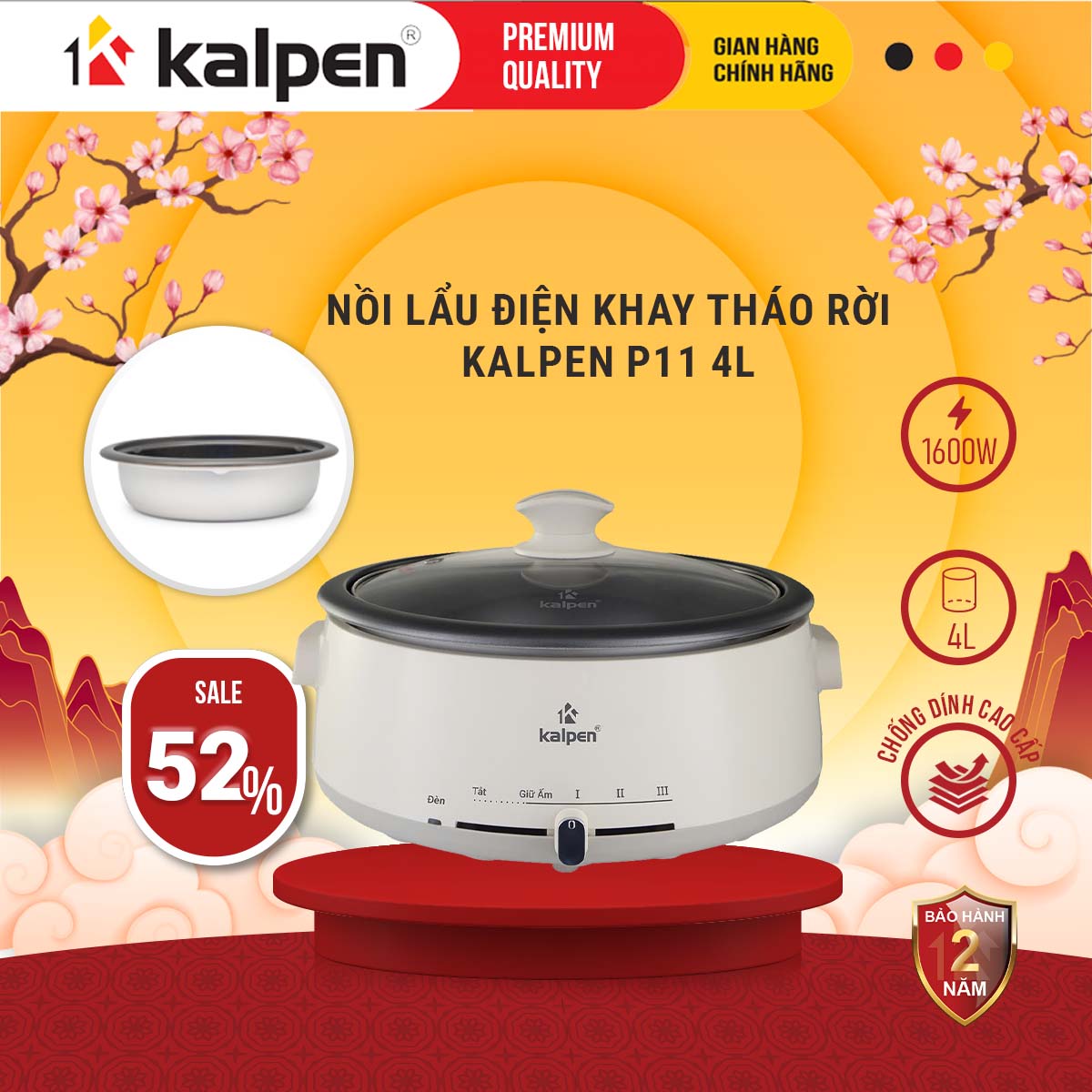 Nồi lẩu điện khay tháo rời Kalpen P11 4L hàng chính hãng