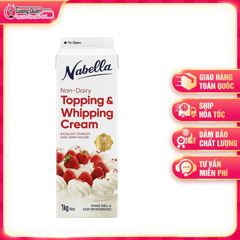 (Hỏa Tốc) Kem trang trí bánh kem vị ngọt Nabella Topping & Whipping Cream 1L