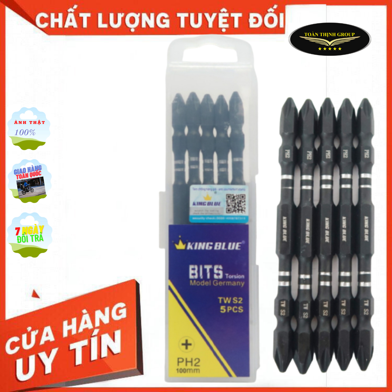[Bắn Là Ghiền Combo 5 Mũi] Đầu Bắn Vít 4 Cạnh (Bake) PH2 100mm Kingblue Có Từ Hít, Chất Liệu Thép Cao Cấp Cho Độ Bền Cao Gấp Chục Lần