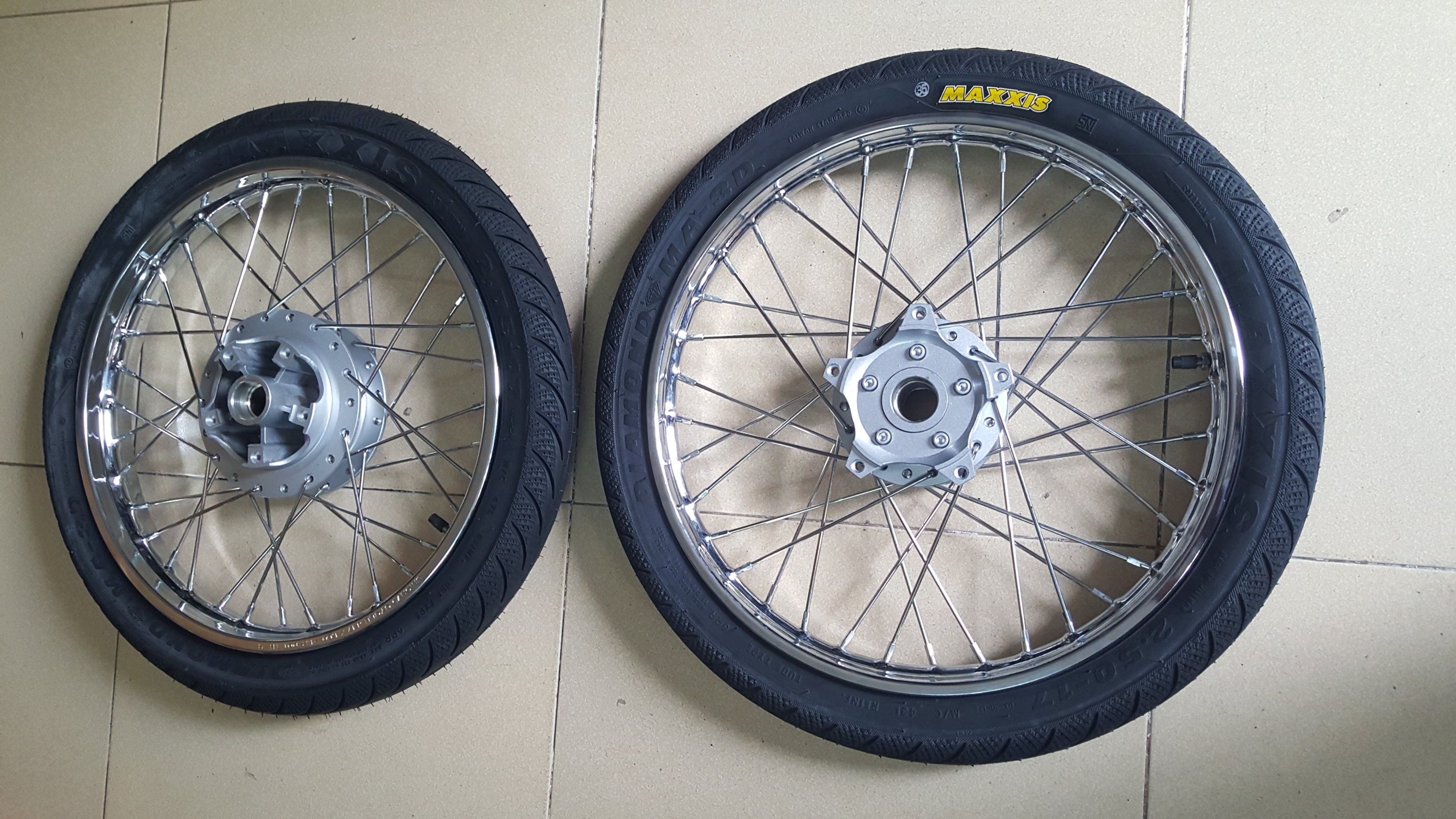 bánh căm exciter 150 đùm bạc niềng union 1.4 1.6 full vỏ ruột maxxis 250/17 trước 275/17 sau lắp như zin không cần chế