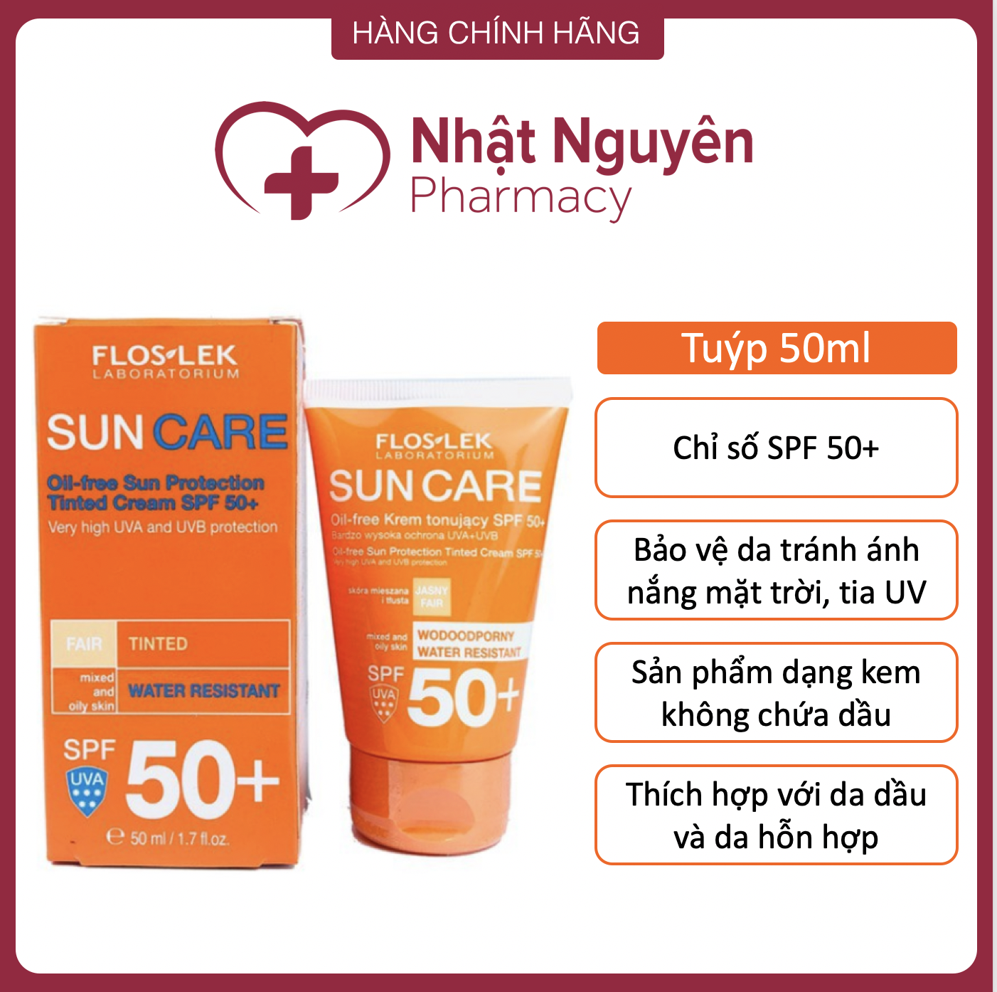 Sun care oil free sun protection tinted cream spf 50+ - kem chống nắng chỉ số spf 50+
