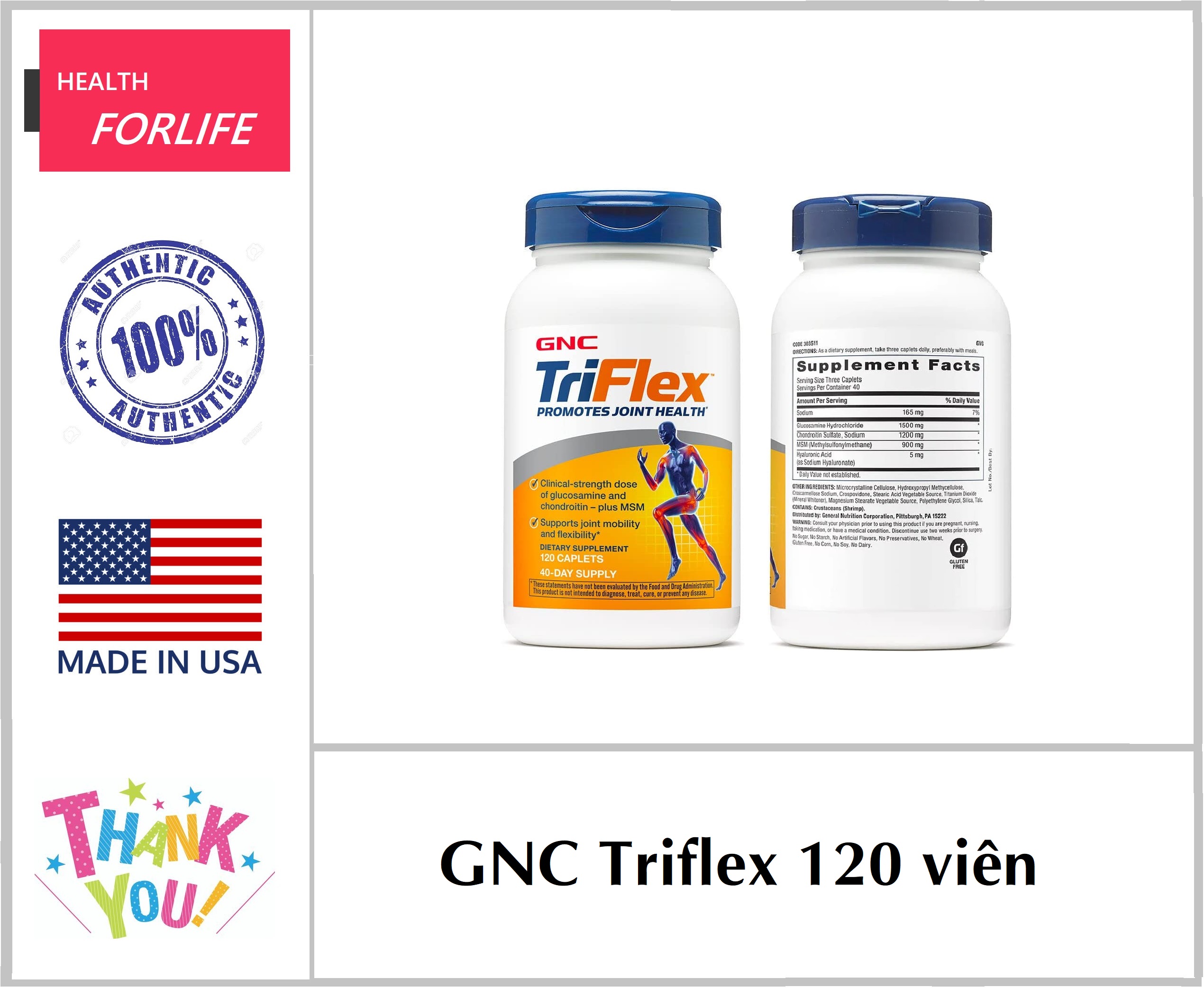 [HCM]GNC TRIFLEX 120 Viên Hỗ Trợ Sức Khỏe Khớp Phòng Ngừa Các Triệu Chứng Thoái Hóa Khớp Tái Tạo Sụn & Giảm Đau Cứng Khớp
