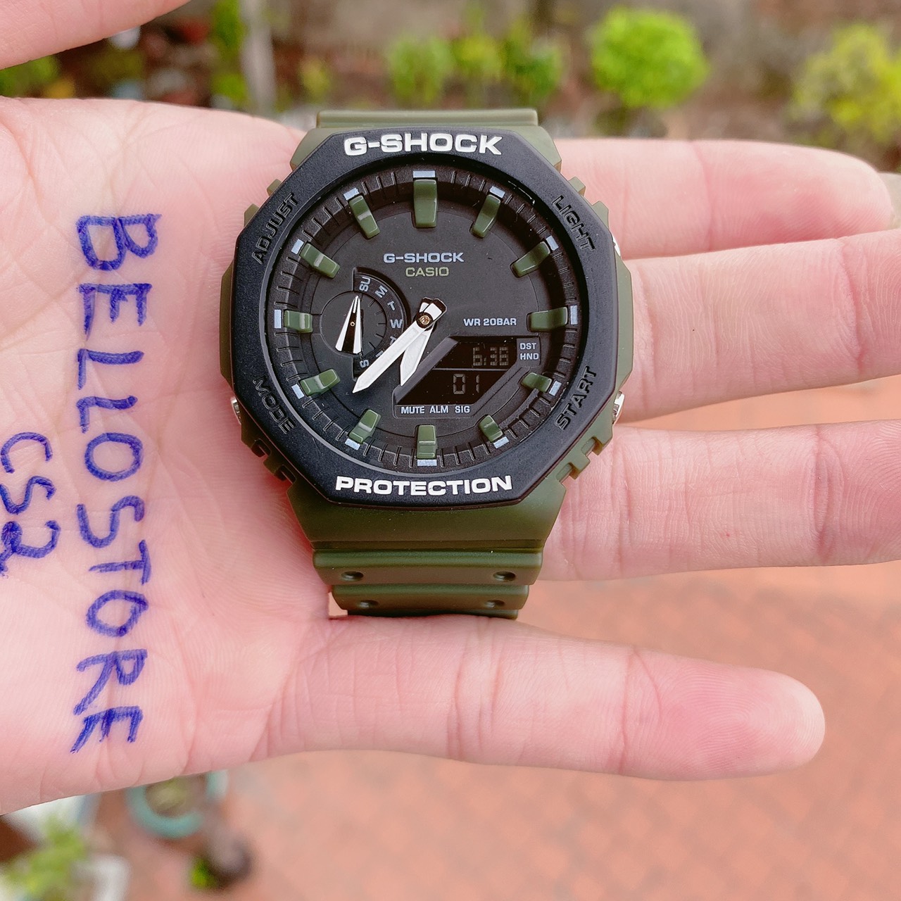 Đồng hồ thể thao G-Shock GA-2100 Màu Xanh Rêu Mặt Đen dây cao su,Kim số tiêu chuẩn,GShock GA2100 Tự động,chống nước 200m